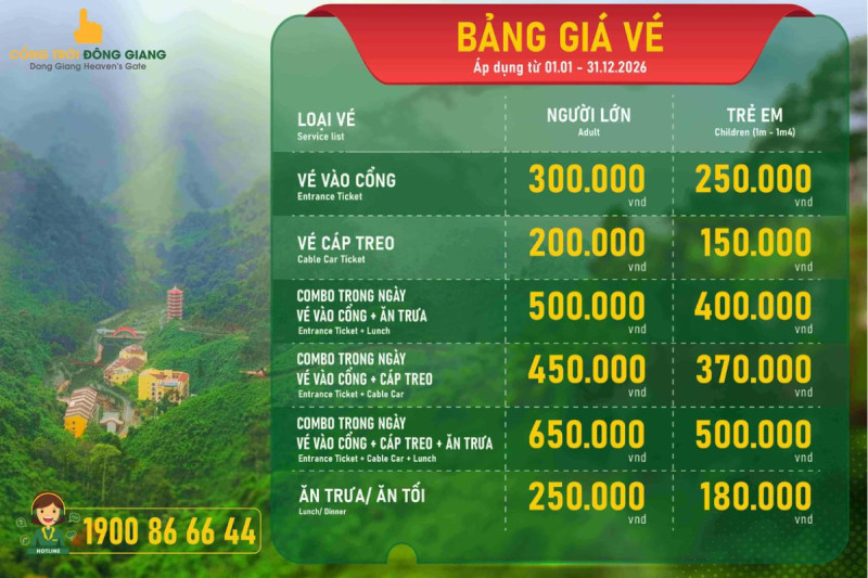 Cập nhật bảng giá vé Cổng Trời Đông Giang mới nhất 2026
